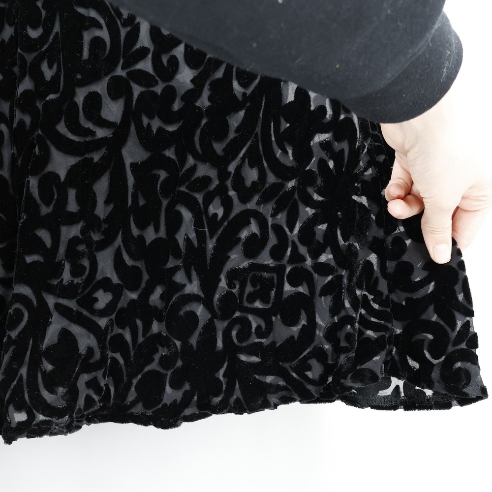 Sarah Campbell Black Burnout Velvet Damask Maxi Dress Womens L Gown Formal Boho - Picture 9 of 16